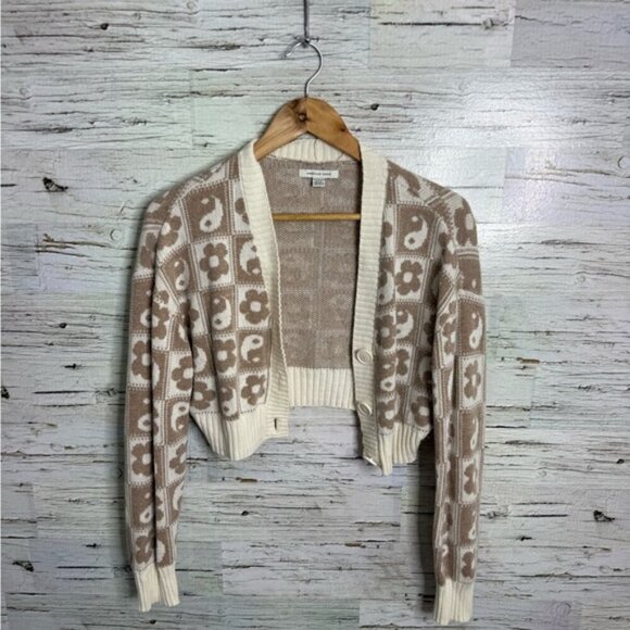 American Eagle Outfitters Cream and Tan Animal Print Cardigan size xs - Picture 1 of 6